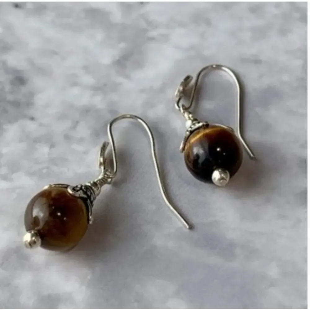 Vintage 925 Sterling Silver Agate Earrings
